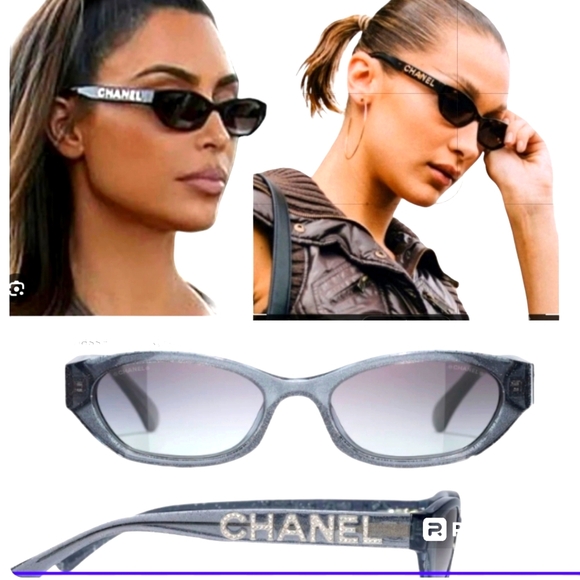 CHANEL Accessories - CHANEL RECTANGLE 71280A s1746 Silver Trendy Sunglasses Y2K